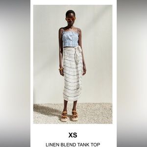 Zara double linen blue crop tank top XS